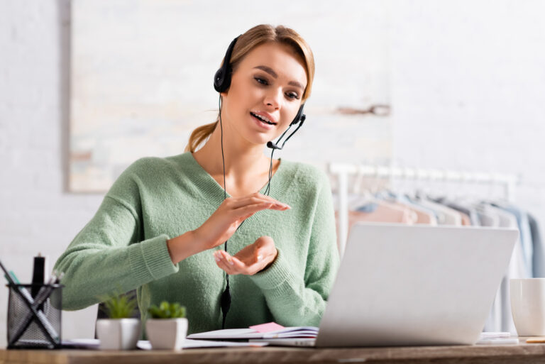 Online service provider talking over a headset.