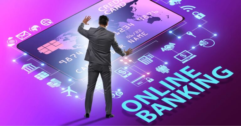 Online banking concept for non-residents opening US business accounts remotely.