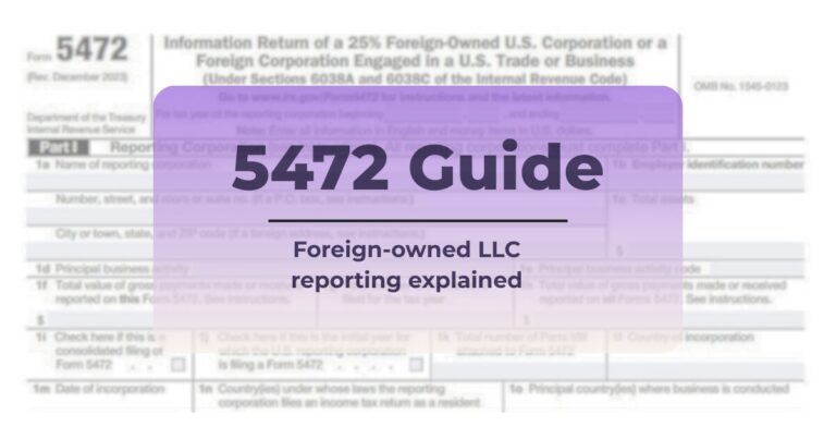 Campos del Formulario 5472 del IRS para reportar los datos de la empresa y la información fiscal.