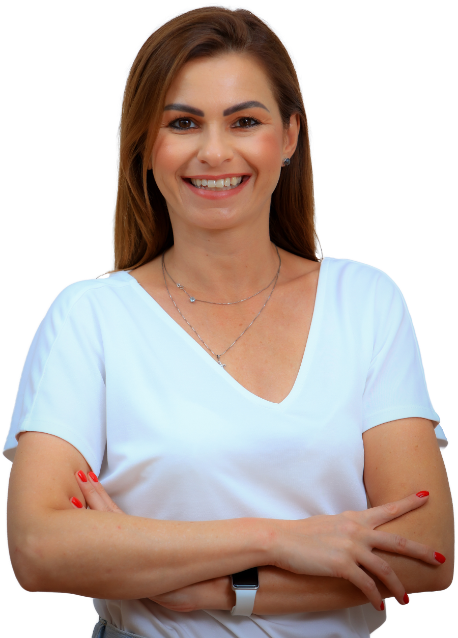 Friendly, smiling female incorporation and tax specialist with long brown hair.