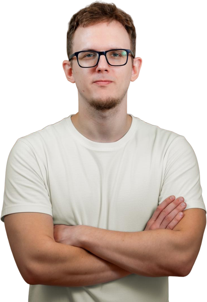 Blonde male tax and incorporation specialist with glasses and confident expression.